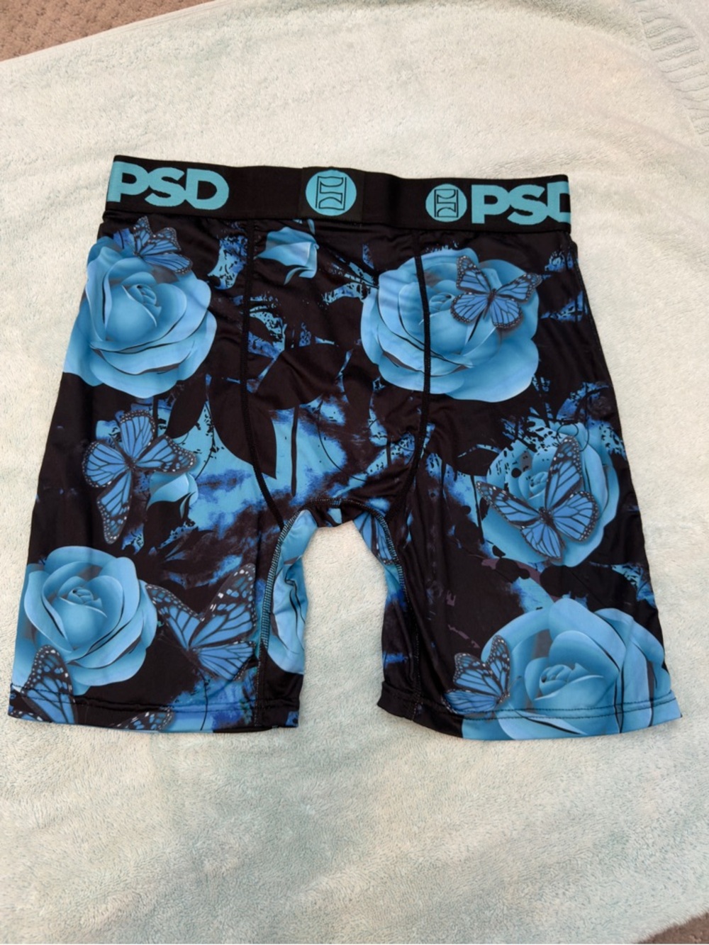 NEW PSD Black Compression Shorts with Blue Rose & Butterfly Print size medium - Picture 2 of 3
